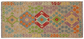 Flat Weave Kilim, Antique, Navaho, Vintage, Handmade, Geometric Kilim Brown Blue Hand-Woven Runner 100% Wool Area Rug 3 x 6